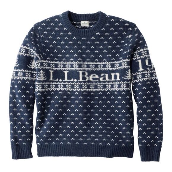 LL Bean Classic Ragg Wool Sweater, Crewneck, Intarsia Mens Sz L Tall - Picture 1 of 6